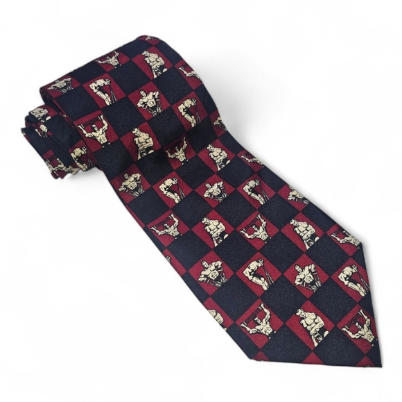 Vintage Josh Bach Body Builder Printed Checkered Neck Tie - Picture 2 of 8